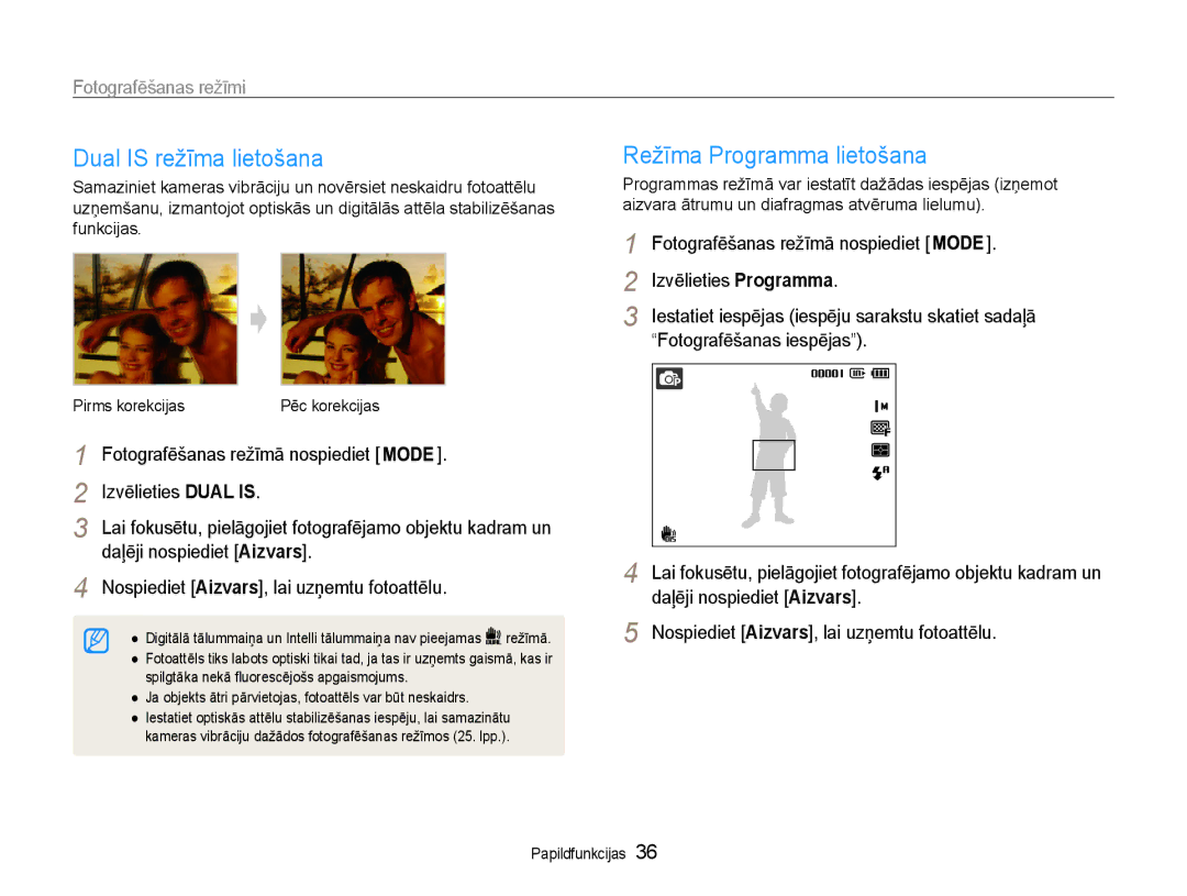 Samsung EC-ST93ZZBPSE2, EC-ST93ZZBPBE2 manual Dual is režīma lietošana, Režīma Programma lietošana, Izvēlieties Dual is 