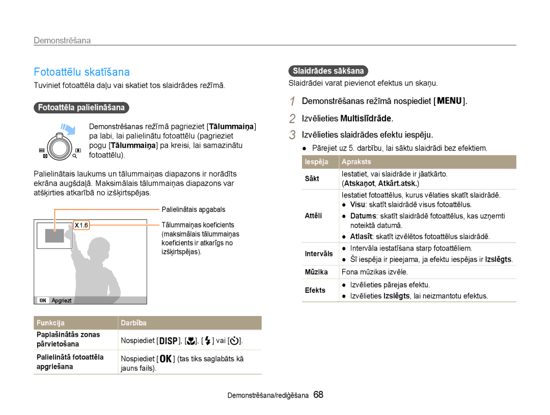 Samsung EC-ST93ZZBPBE2 manual Fotoattēlu skatīšana, Izvēlieties Multislīdrāde, Izvēlieties slaidrādes efektu iespēju 