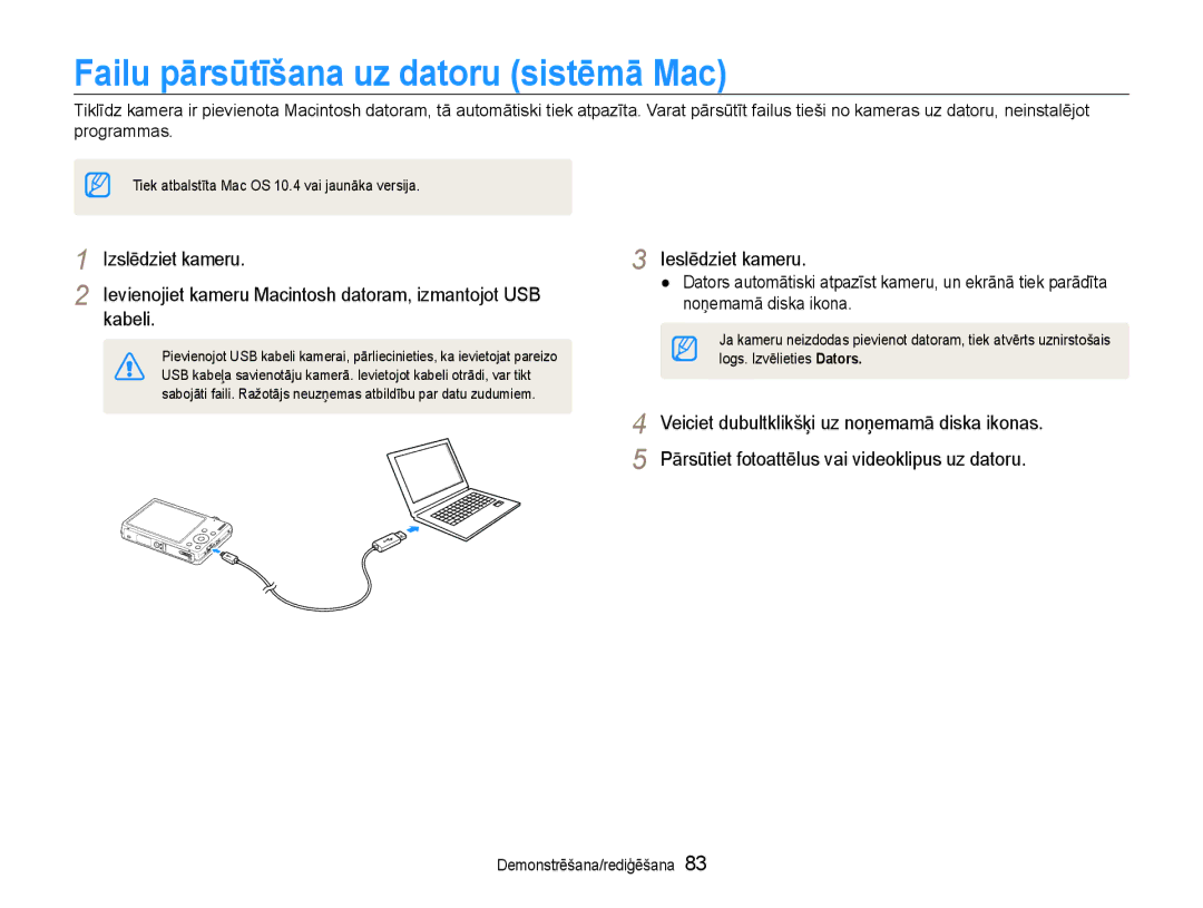 Samsung EC-ST93ZZBPBE2, EC-ST93ZZBPSE2, EC-ST93ZZBPRE2 manual Failu pārsūtīšana uz datoru sistēmā Mac 