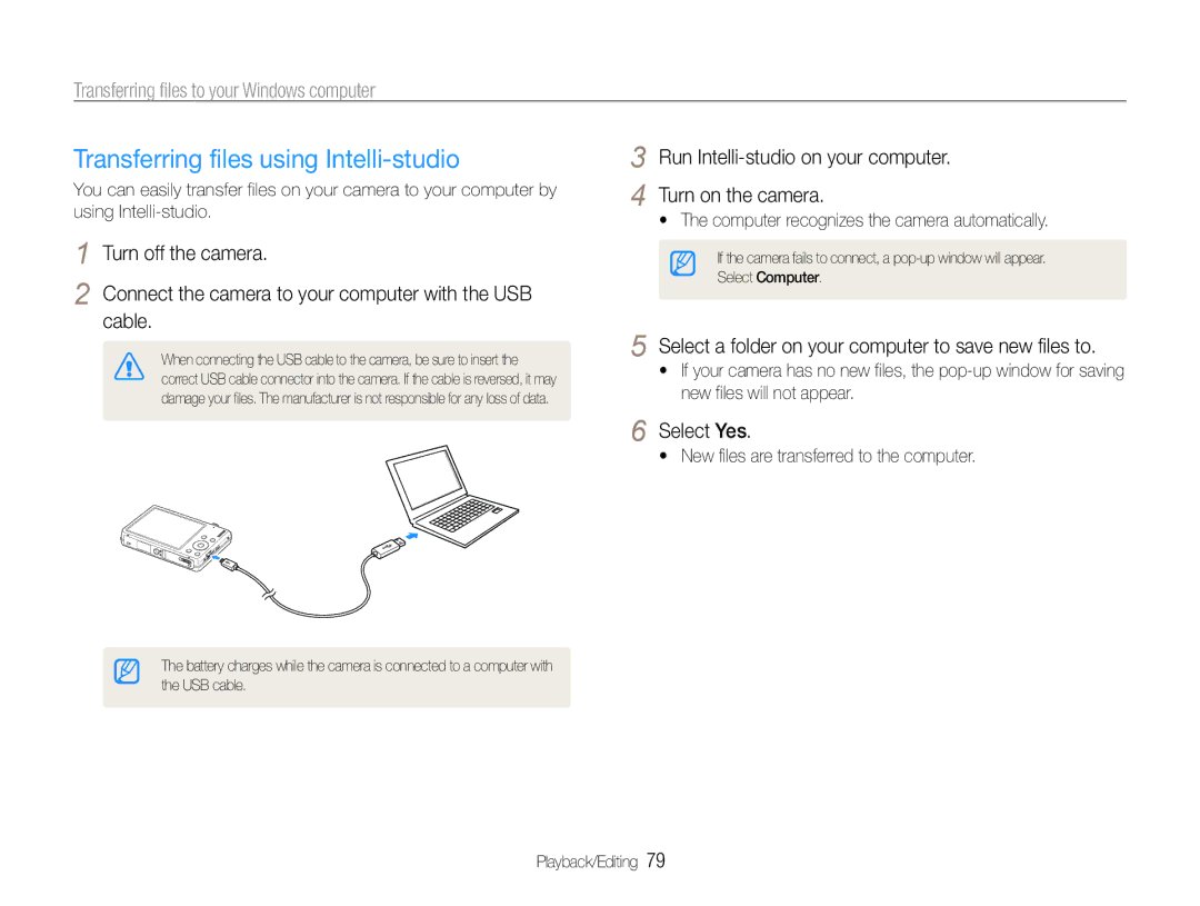 Samsung EC-ST93ZZDPBME Transferring files using Intelli-studio, Run Intelli-studio on your computer Turn on the camera 