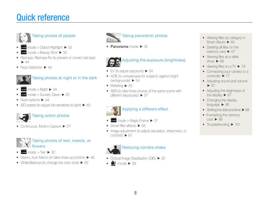 Samsung EC-ST93ZZDPRIR, EC-ST93ZZBPRE1, EC-ST93ZZBPBE1, EC-ST93ZZBPPE1 manual Quick reference, Taking photos of people 
