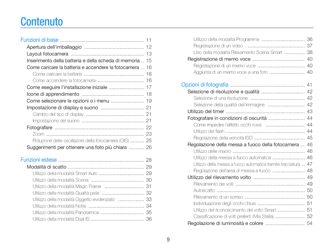 Samsung EC-ST93ZZBPPE1, EC-ST93ZZBPRE1, EC-ST93ZZBPBE1 manual Contenuto, Inserimento della batteria e della scheda di memoria 