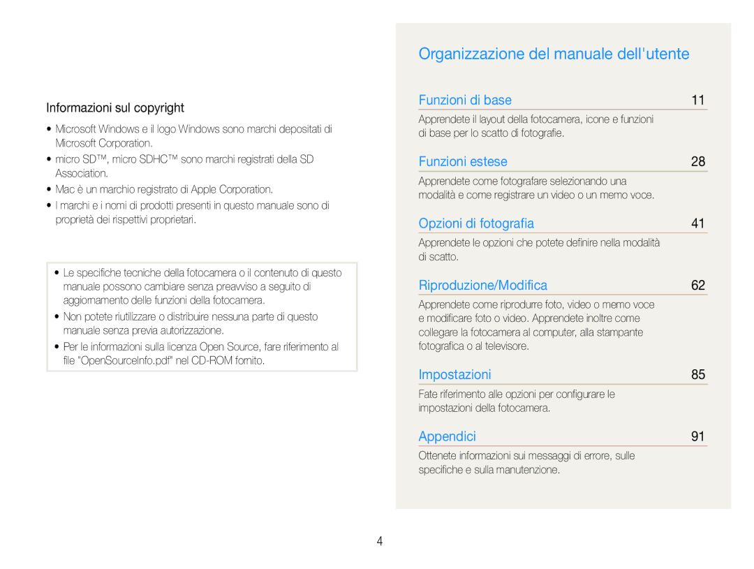 Samsung EC-ST93ZZBPBE1, EC-ST93ZZBPRE1, EC-ST93ZZBPPE1 Organizzazione del manuale dellutente, Informazioni sul copyright 