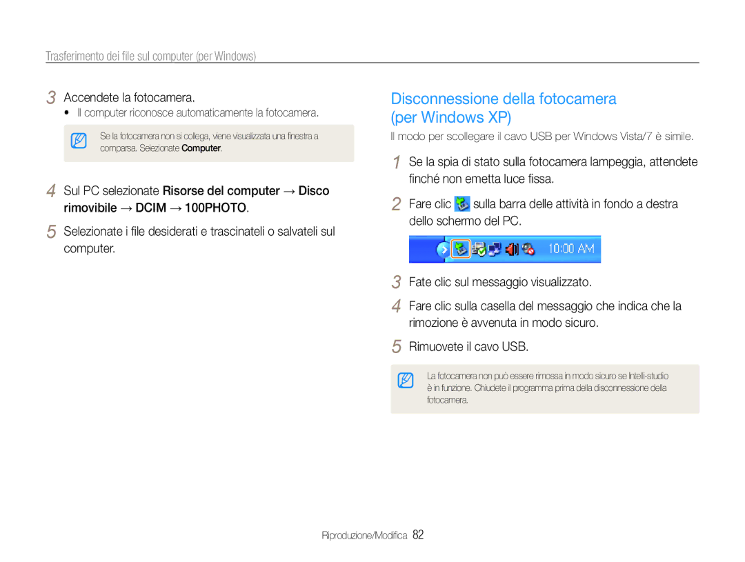 Samsung EC-ST93ZZBPSE1, EC-ST93ZZBPRE1, EC-ST93ZZBPBE1, EC-ST93ZZBPPE1 manual Disconnessione della fotocamera per Windows XP 