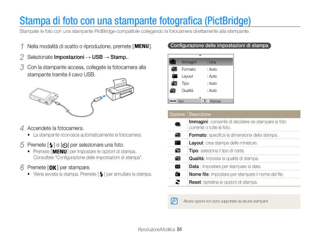 Samsung EC-ST93ZZBPBE1 manual Stampa di foto con una stampante fotografica PictBridge, Premete Per selezionare una foto 