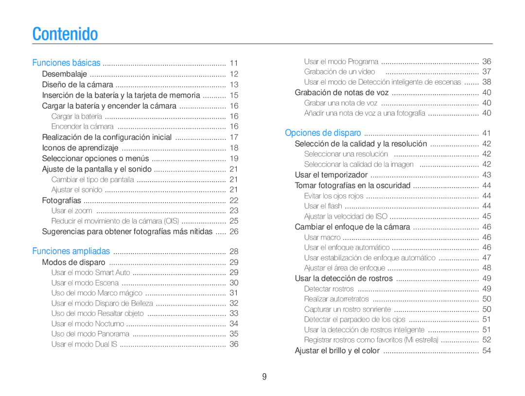 Samsung EC-ST93ZZBPPE1, EC-ST93ZZBPRE1, EC-ST93ZZBPBE1, EC-ST93ZZBPSE1 manual Contenido 