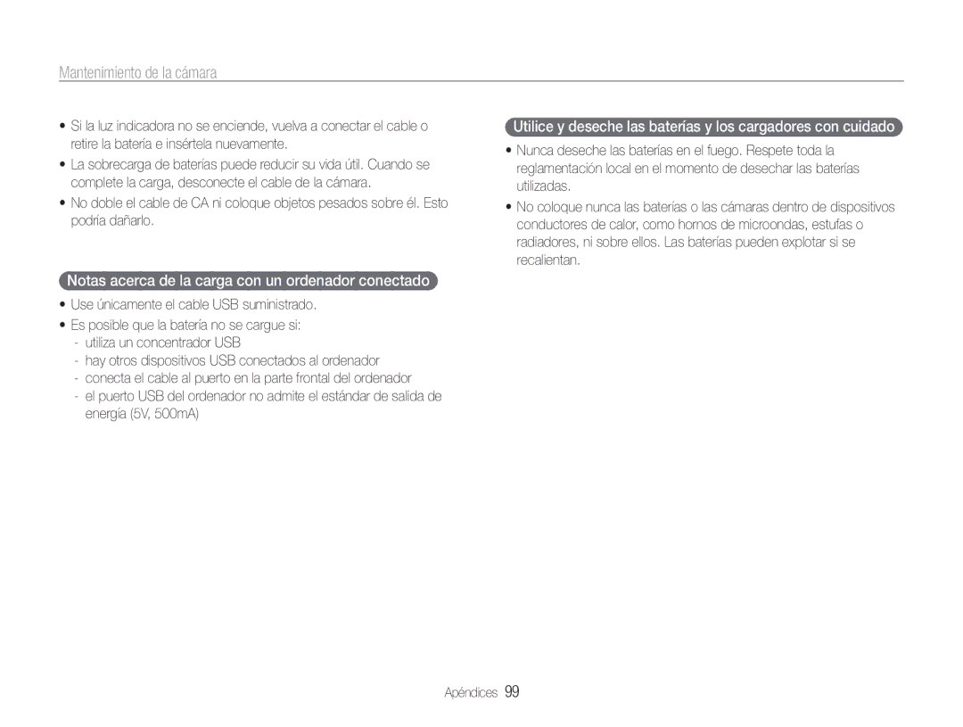 Samsung EC-ST93ZZBPRE1, EC-ST93ZZBPBE1, EC-ST93ZZBPPE1, EC-ST93ZZBPSE1 Notas acerca de la carga con un ordenador conectado 