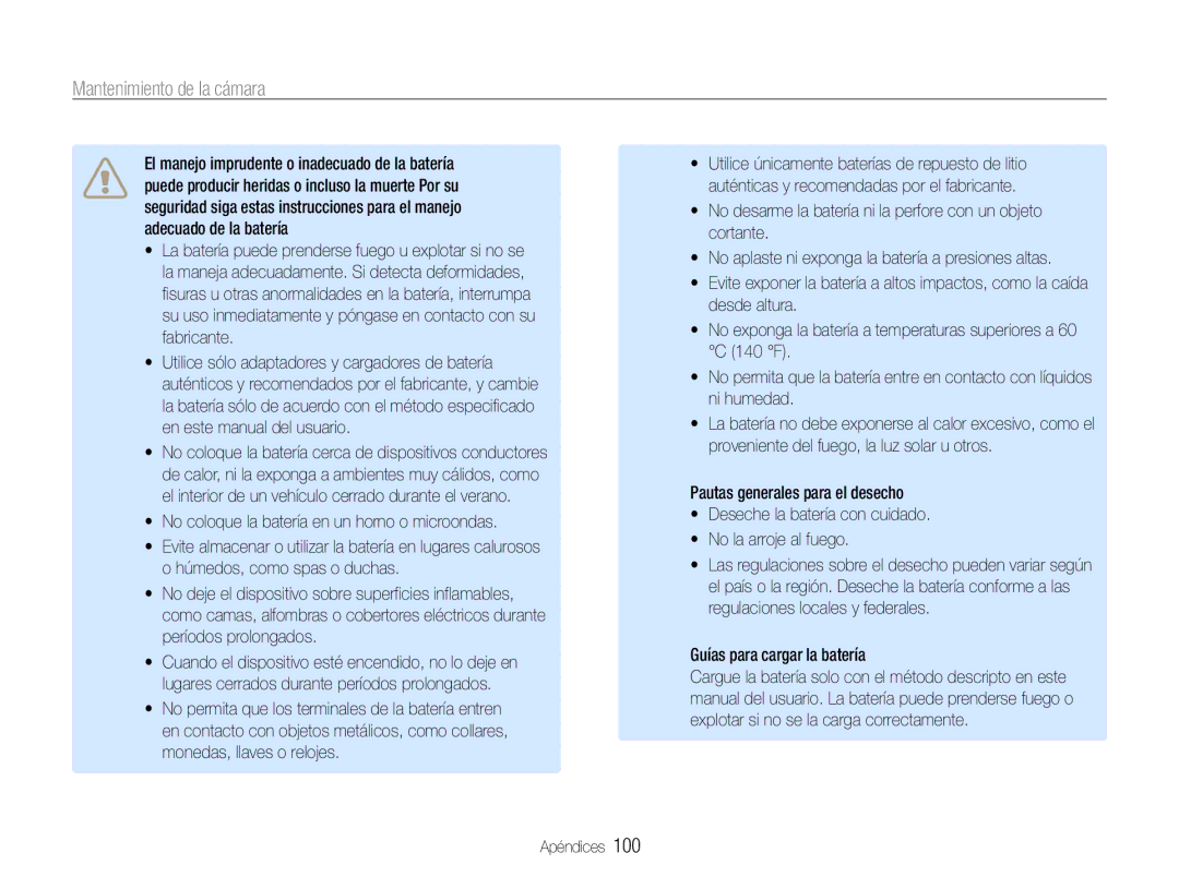 Samsung EC-ST93ZZBPBE1, EC-ST93ZZBPRE1, EC-ST93ZZBPPE1, EC-ST93ZZBPSE1 manual Mantenimiento de la cámara 