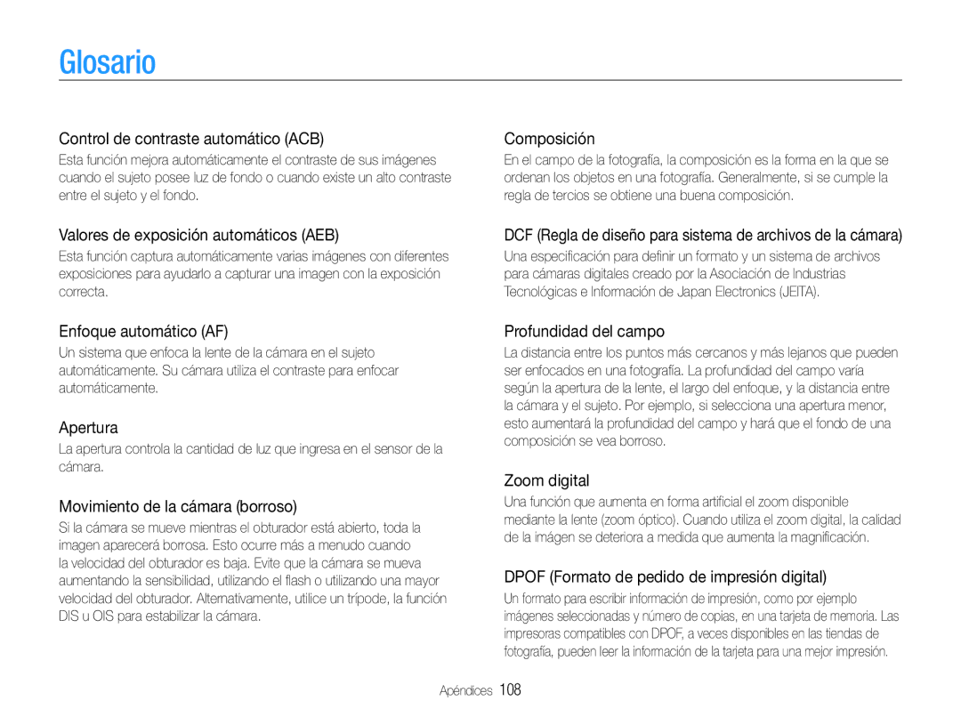 Samsung EC-ST93ZZBPBE1, EC-ST93ZZBPRE1, EC-ST93ZZBPPE1, EC-ST93ZZBPSE1 manual Glosario 