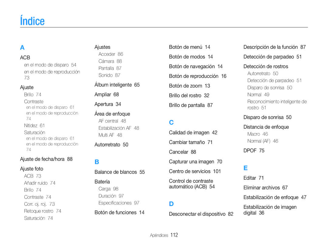 Samsung EC-ST93ZZBPBE1, EC-ST93ZZBPRE1, EC-ST93ZZBPPE1, EC-ST93ZZBPSE1 manual Índice 