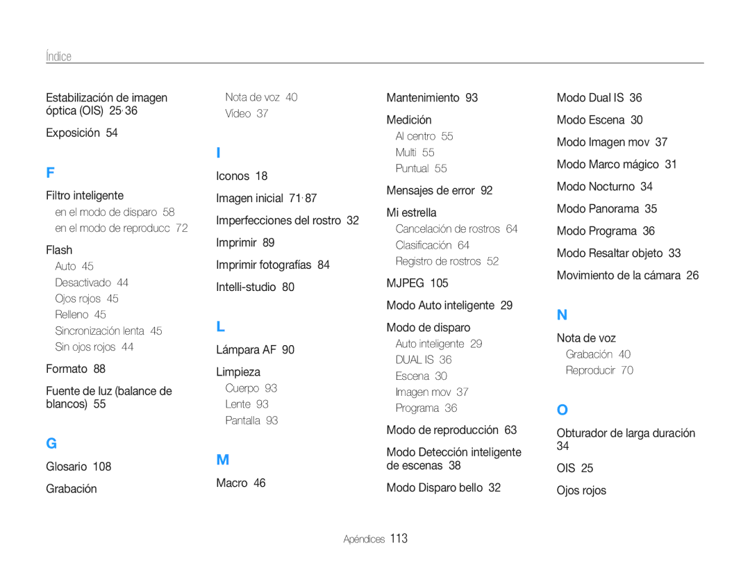 Samsung EC-ST93ZZBPPE1, EC-ST93ZZBPRE1, EC-ST93ZZBPBE1, EC-ST93ZZBPSE1 manual Índice 