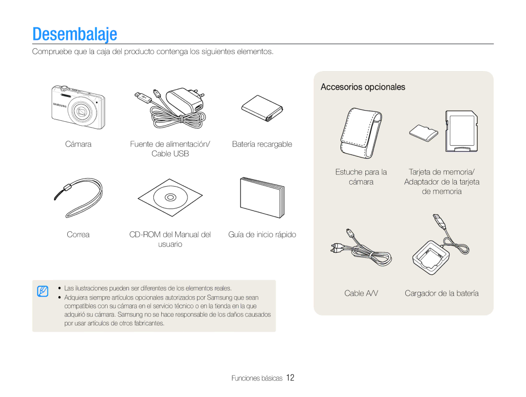 Samsung EC-ST93ZZBPBE1, EC-ST93ZZBPRE1, EC-ST93ZZBPPE1, EC-ST93ZZBPSE1 manual Desembalaje, Accesorios opcionales 