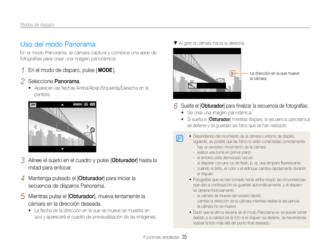 Samsung EC-ST93ZZBPRE1, EC-ST93ZZBPBE1 manual Uso del modo Panorama, Seleccione Panorama, Se crea una imagen panorámica 