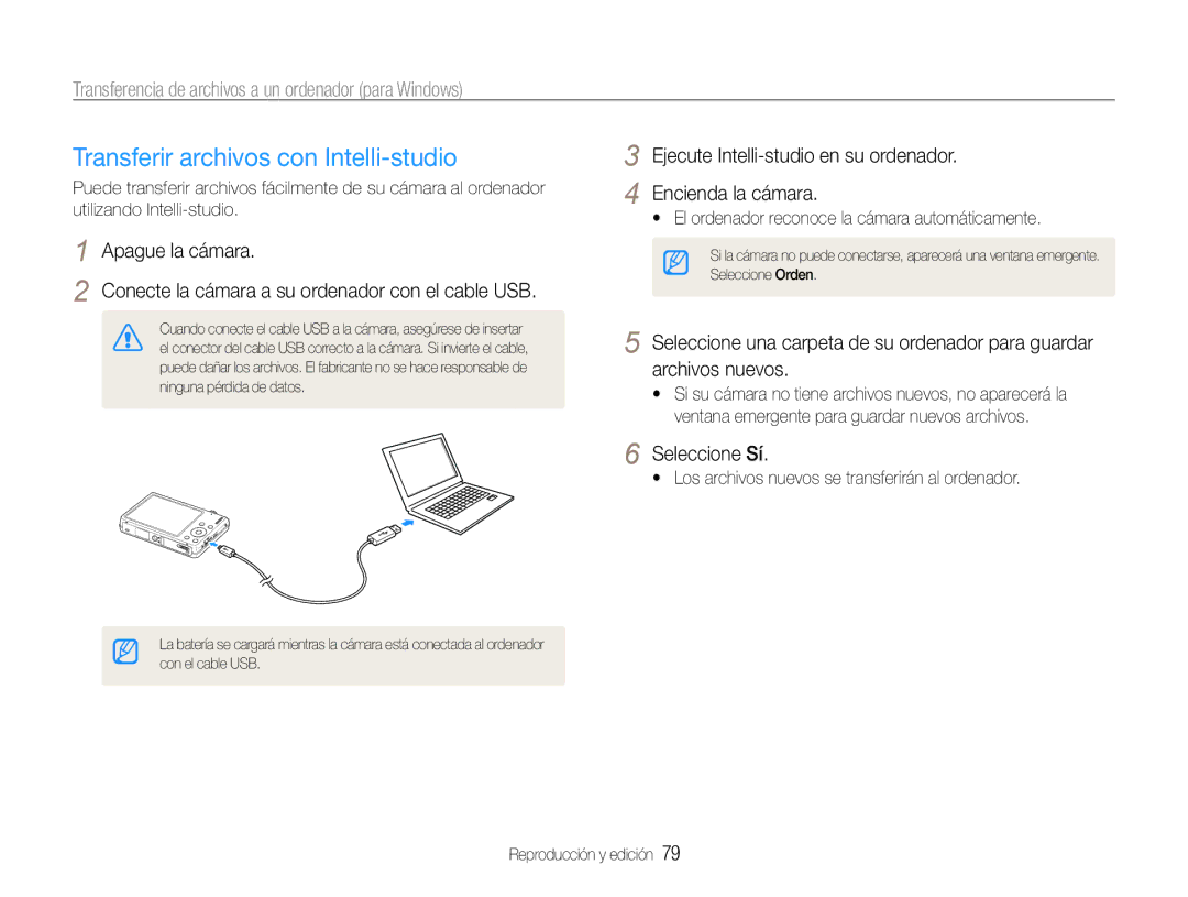 Samsung EC-ST93ZZBPRE1 Transferir archivos con Intelli-studio, Ejecute Intelli-studio en su ordenador Encienda la cámara 