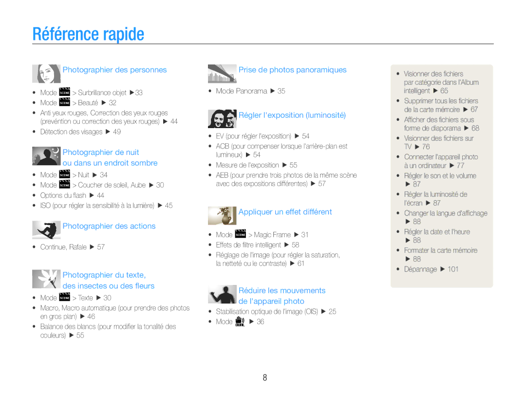 Samsung EC-ST93ZZBPBE1, EC-ST93ZZBPRE1 manual Référence rapide, Photographier des personnes 