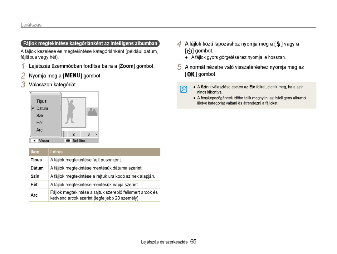 Samsung EC-ST94ZZBPBE2, EC-ST93ZZBPRE3 manual Fájlok közti lapozáshoz nyomja meg a vagy a gombot, Válasszon kategóriát 