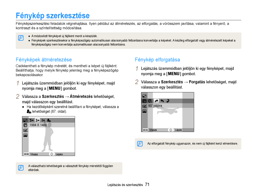 Samsung EC-ST93ZZBPBE3, EC-ST93ZZBPRE3, EC-ST93ZZBPSE3 Fénykép szerkesztése, Fényképek átméretezése, Fénykép elforgatása 