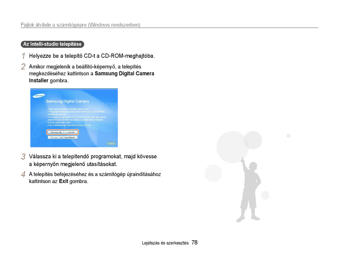 Samsung EC-ST93ZZBPBE3, EC-ST93ZZBPRE3 Fájlok átvitele a számítógépre Windows rendszerben, Az Intelli-studio telepítése 