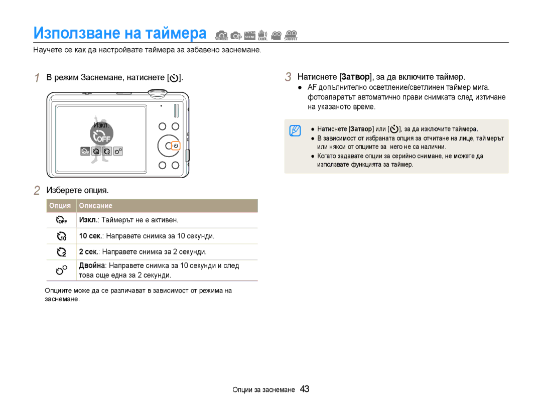 Samsung EC-ST93ZZBPBE3, EC-ST93ZZBPRE3, EC-ST93ZZBPSE3 manual Използване на таймера, Натиснете Затвор, за да включите таймер 