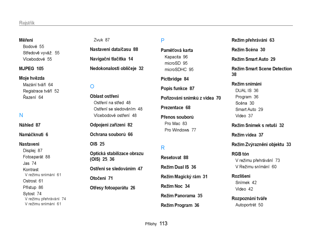 Samsung EC-ST93ZZBPRE3, EC-ST93ZZBPSE3, EC-ST93ZZBPBE3 manual Rejstřík 