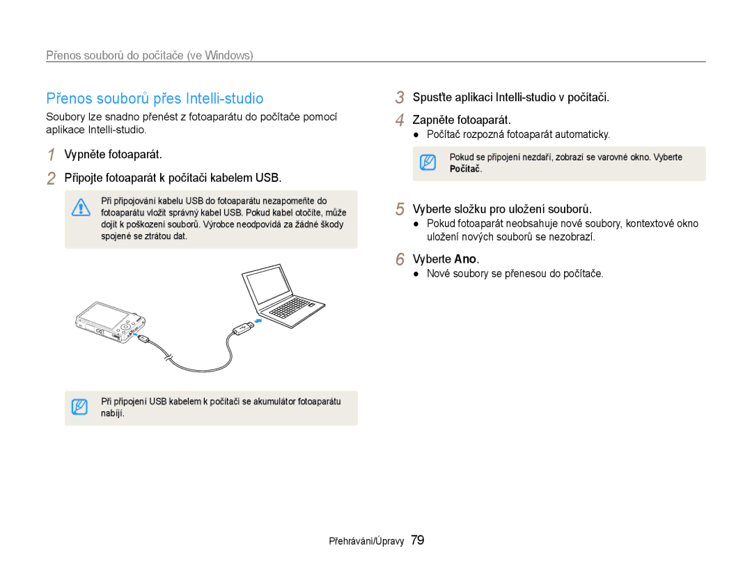 Samsung EC-ST93ZZBPBE3, EC-ST93ZZBPRE3 Přenos souborů přes Intelli-studio, Vyberte složku pro uložení souborů, Počítač 