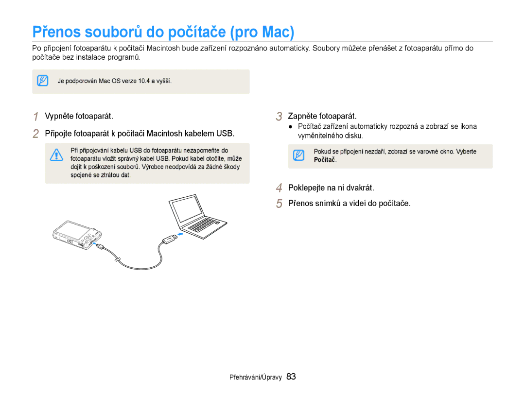 Samsung EC-ST93ZZBPRE3 Přenos souborů do počítače pro Mac, Poklepejte na ni dvakrát Přenos snímků a videí do počítače 