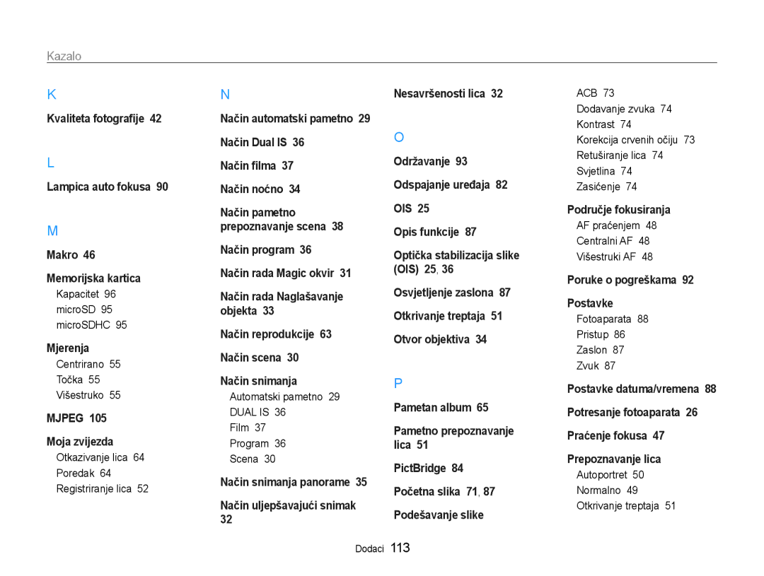 Samsung EC-ST93ZZBPRE3, EC-ST93ZZBPSE3, EC-ST93ZZBPBE3 manual Kazalo 