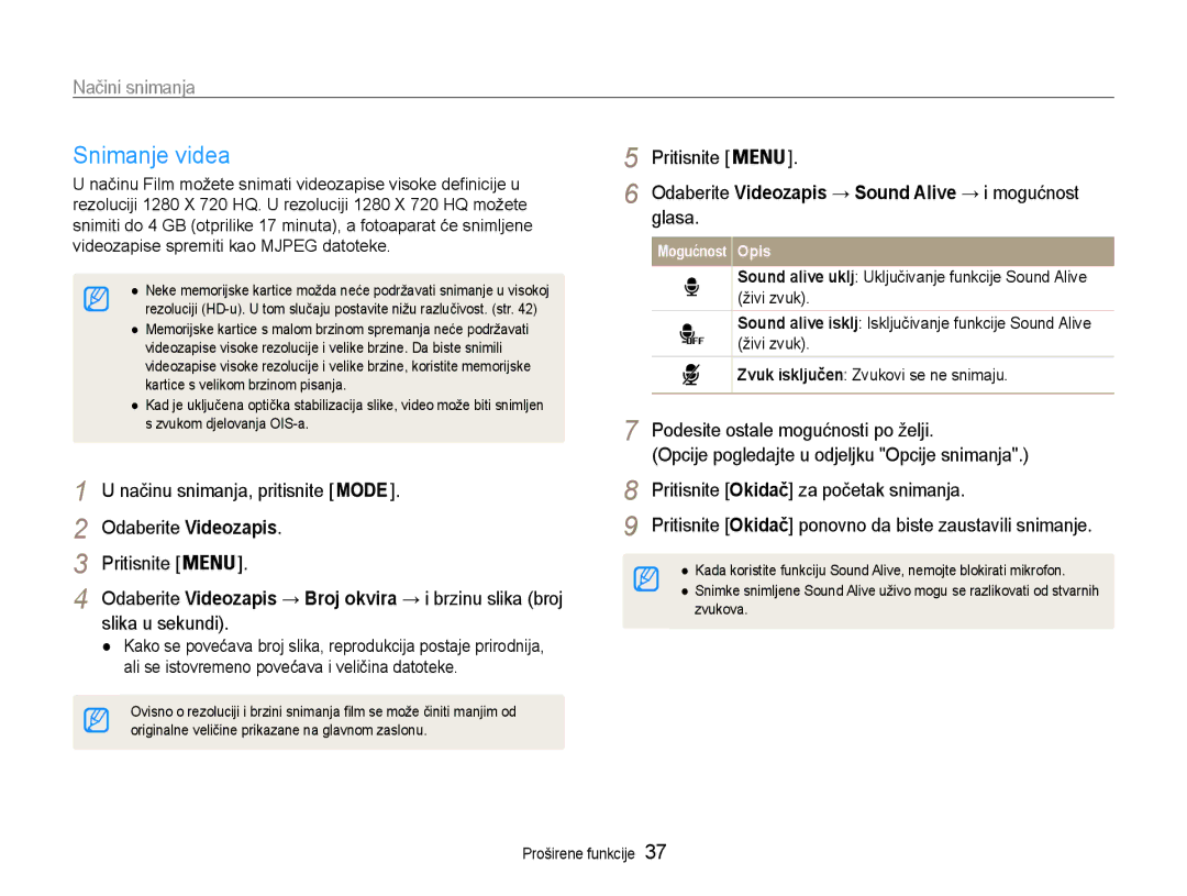 Samsung EC-ST93ZZBPBE3, EC-ST93ZZBPRE3, EC-ST93ZZBPSE3 manual Snimanje videa 