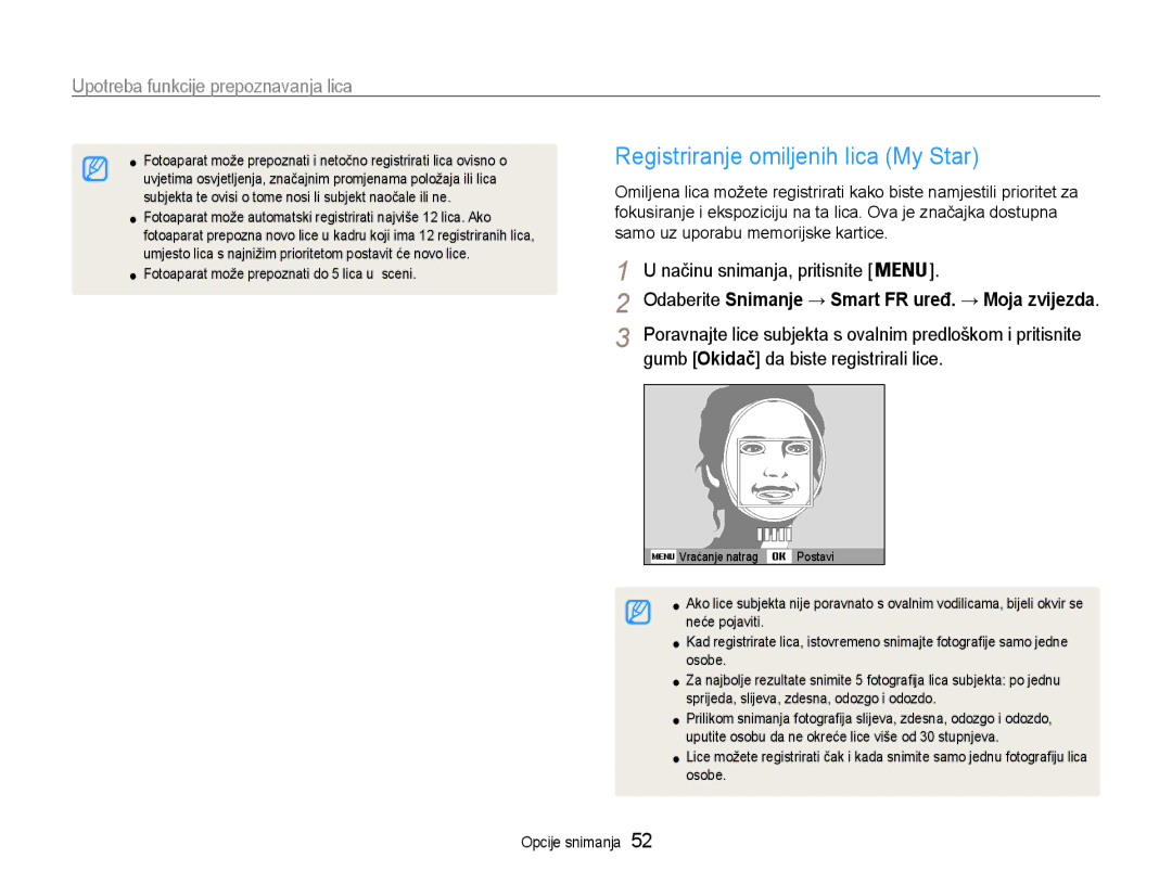 Samsung EC-ST93ZZBPBE3, EC-ST93ZZBPRE3 manual Registriranje omiljenih lica My Star, Gumb Okidač da biste registrirali lice 