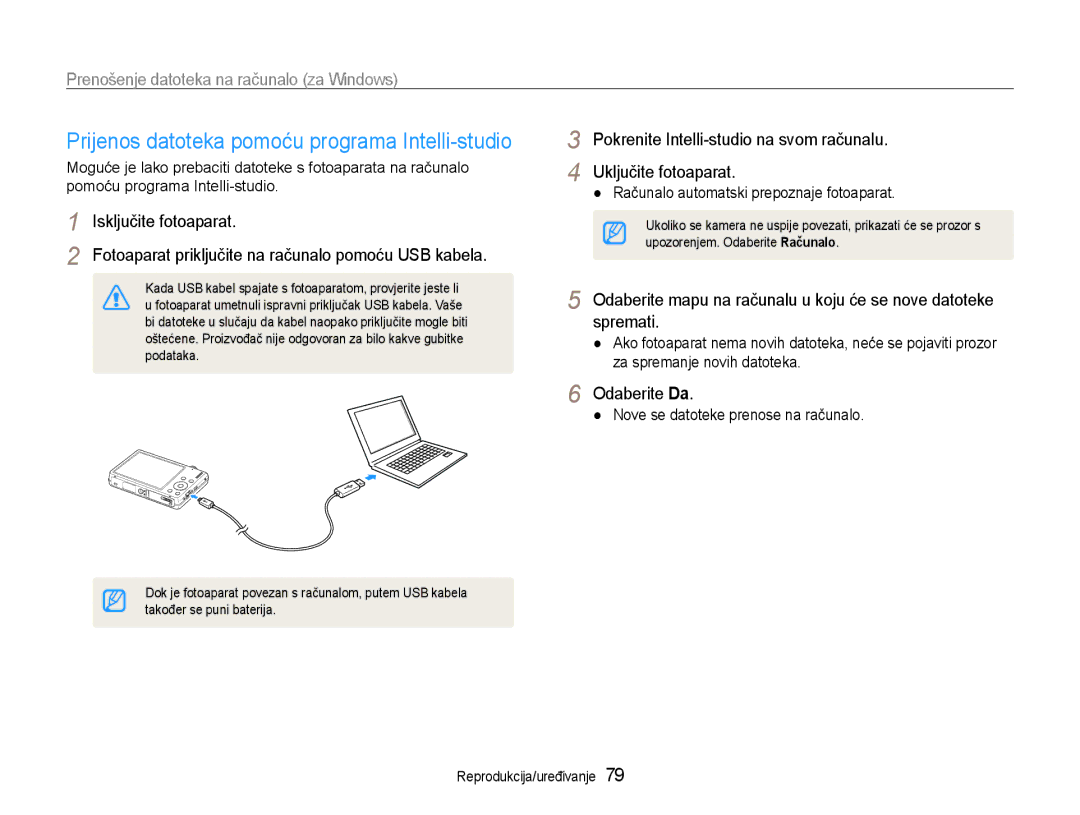 Samsung EC-ST93ZZBPBE3 manual Prijenos datoteka pomoću programa Intelli-studio, Računalo automatski prepoznaje fotoaparat 