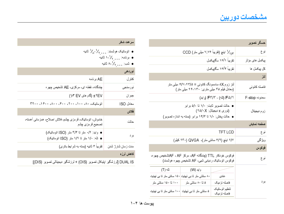 Samsung EC-ST93ZZBPBSA, EC-ST93ZZDPPIR, EC-ST93ZZDPUIR, EC-ST93ZZDPSME, EC-ST93ZZBPBIL manual نیبرود تاصخشم, 104 پیوست ها 