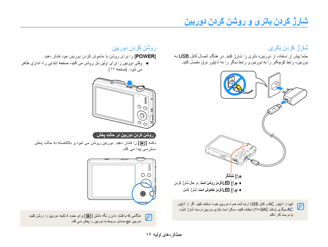 Samsung EC-ST93ZZBPBIL نیبرود ندرک نشور یرتاب ندرک ژراش, 16 عملکردهای اولیه, 17 هحفص .دوش یم, شخپ تلاح رد نیبرود ندرک نشور 