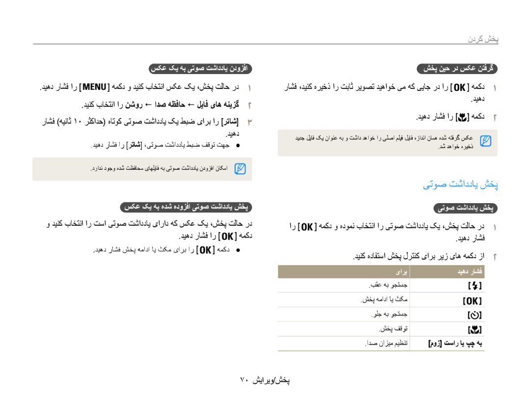 Samsung EC-ST93ZZDPUIR manual یتوص تشاددای شخپ, دیهد راشف ار همکد و دینک باختنا سکع کی ،شخپ تلاح رد1, 70 پخش/ویرایش 