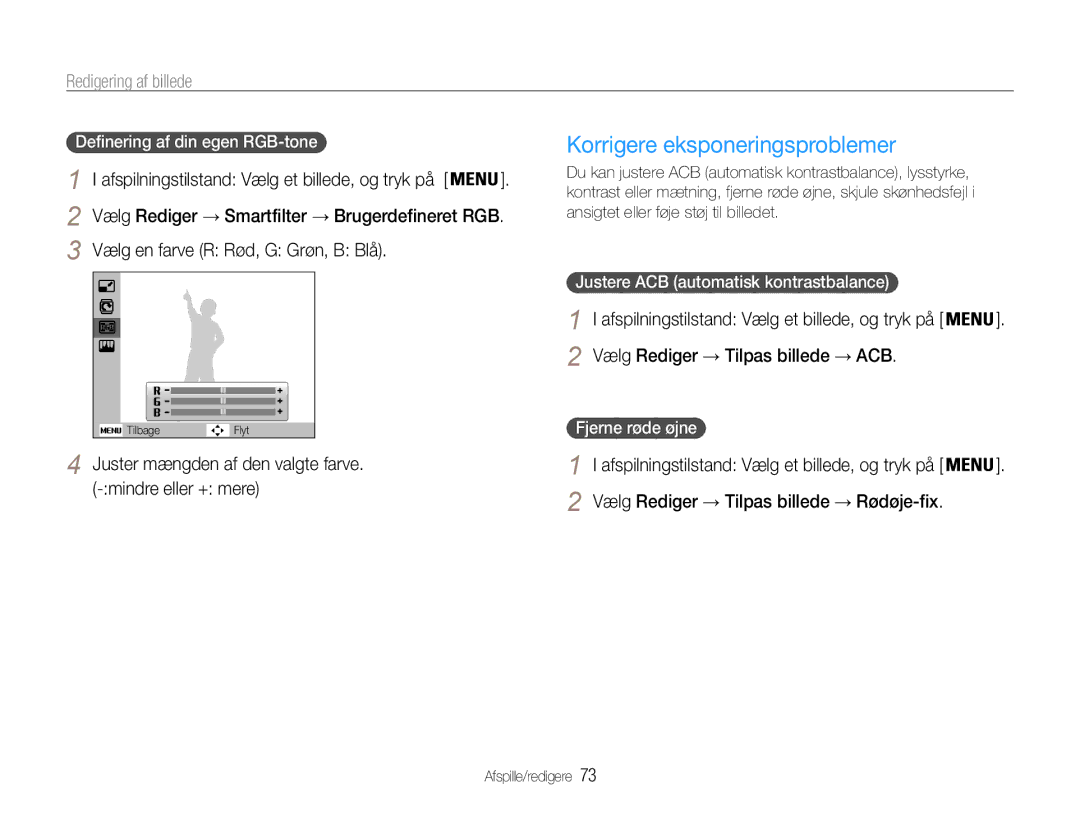 Samsung EC-ST93ZZBPRE2, EC-ST94ZZBPBE2, EC-ST93ZZBPBE2 Korrigere eksponeringsproblemer, Vælg Rediger → Tilpas billede → ACB 