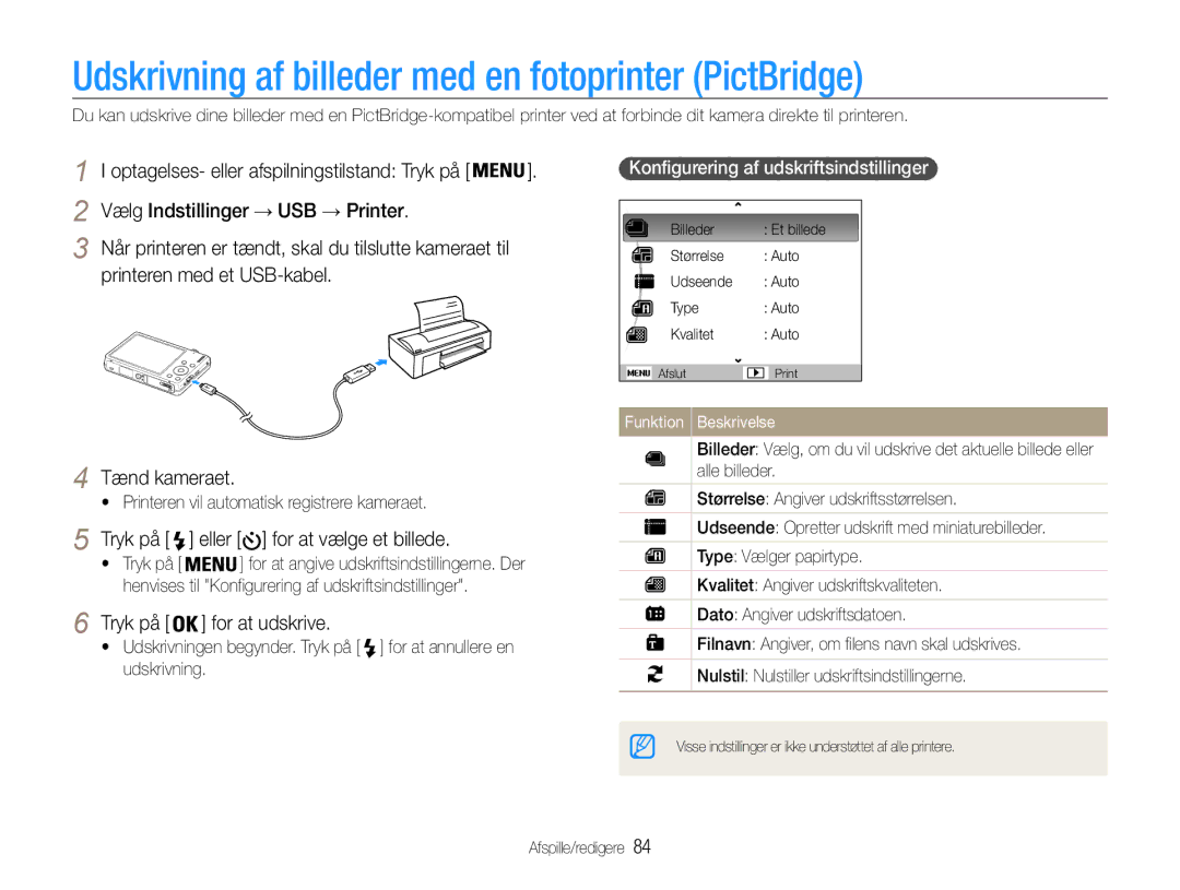 Samsung EC-ST93ZZBPBE2 manual Udskrivning af billeder med en fotoprinter PictBridge, Tryk på Eller for at vælge et billede 