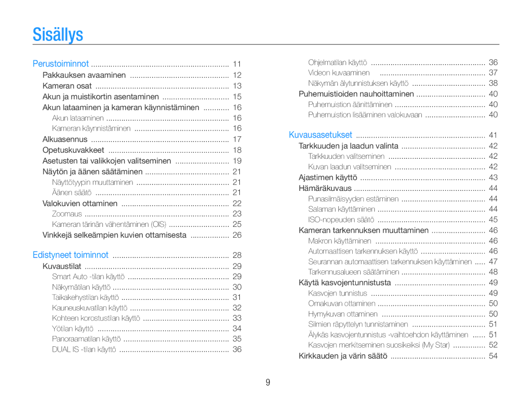 Samsung EC-ST93ZZBPRE2, EC-ST94ZZBPBE2, EC-ST93ZZBPBE2, EC-ST94ZZBPRE2 manual Sisällys 