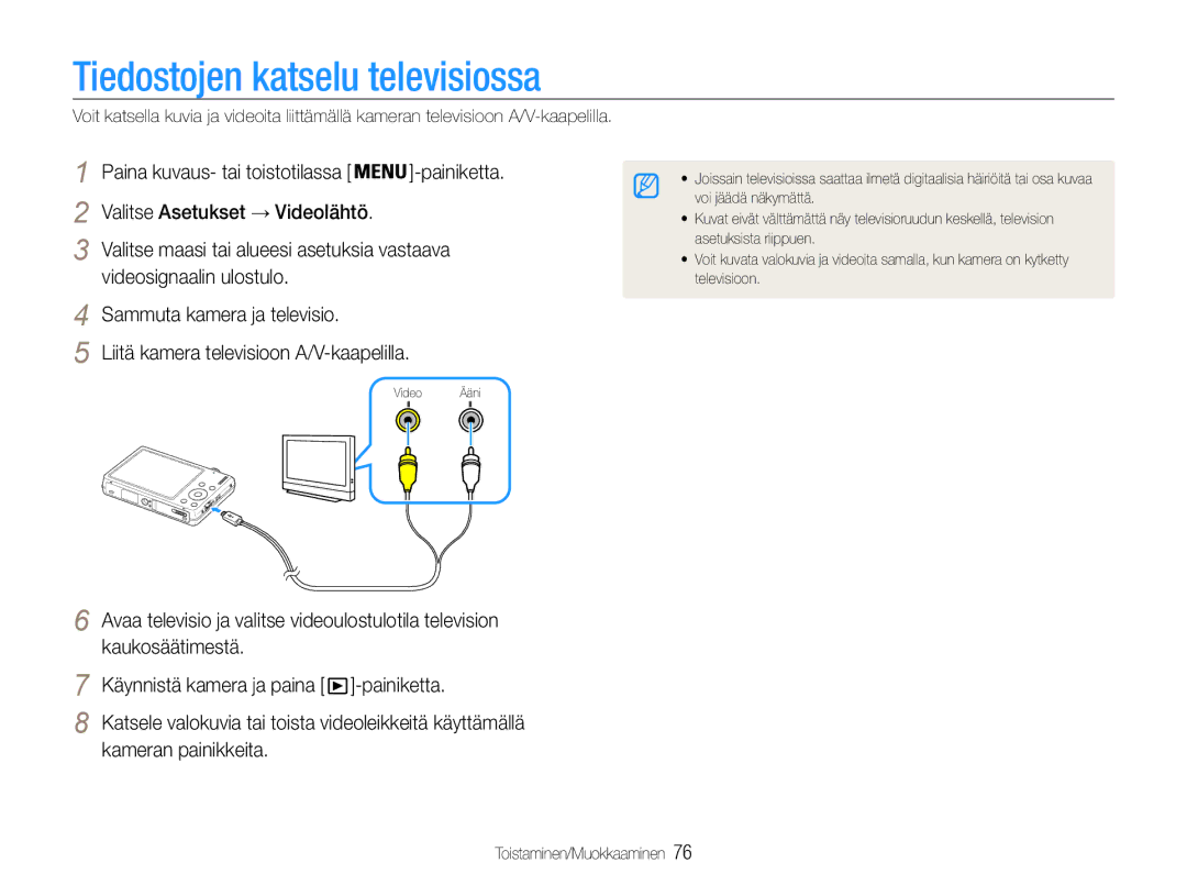 Samsung EC-ST93ZZBPBE2, EC-ST94ZZBPBE2, EC-ST93ZZBPRE2, EC-ST94ZZBPRE2 Tiedostojen katselu televisiossa, Kameran painikkeita 