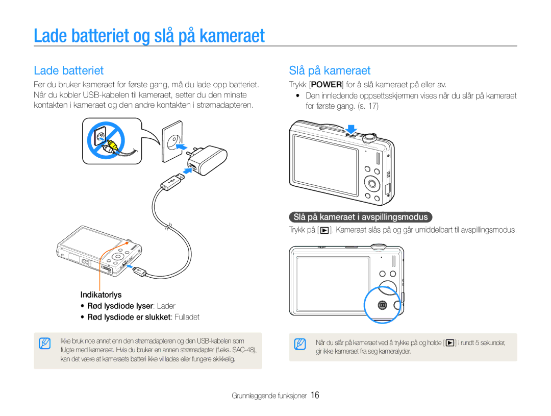 Samsung EC-ST93ZZBPBE2, EC-ST94ZZBPBE2 manual Lade batteriet og slå på kameraet, Slå på kameraet i avspillingsmodus 