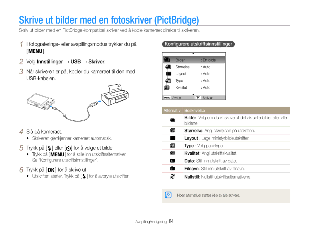 Samsung EC-ST93ZZBPBE2, EC-ST94ZZBPBE2 Skrive ut bilder med en fotoskriver PictBridge, Trykk på Eller for å velge et bilde 