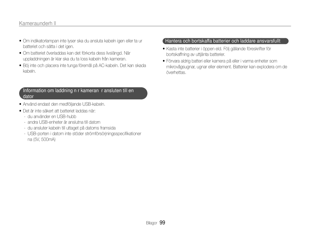 Samsung EC-ST94ZZBPBE2, EC-ST93ZZBPBE2, EC-ST93ZZBPRE2 manual Hantera och bortskaffa batterier och laddare ansvarsfullt 