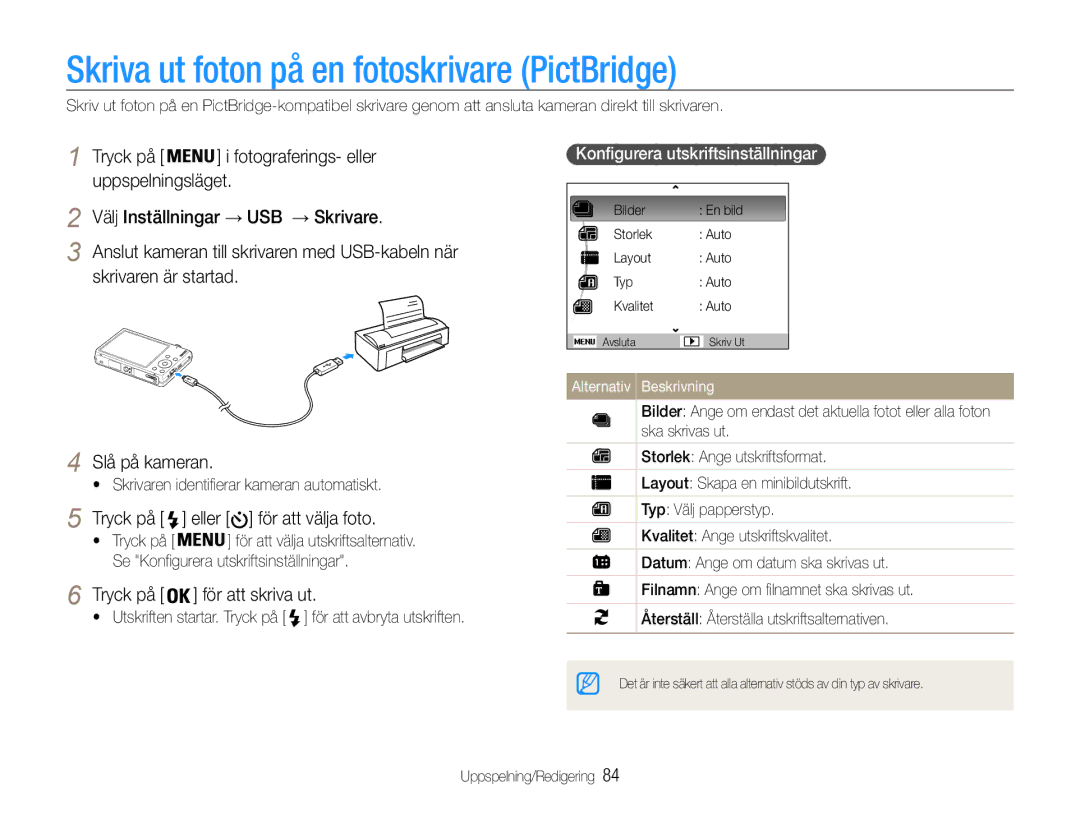 Samsung EC-ST93ZZBPBE2, EC-ST94ZZBPBE2 Skriva ut foton på en fotoskrivare PictBridge, Tryck på Eller för att välja foto 