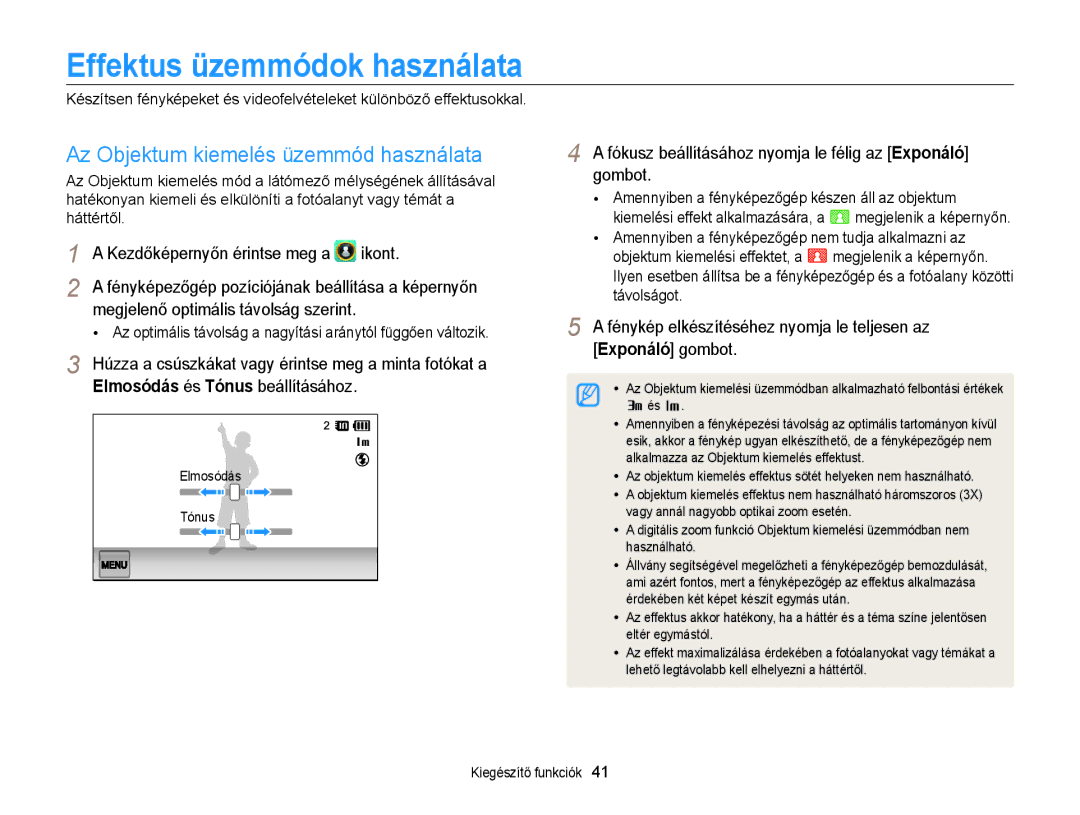 Samsung EC-ST95ZZBPLE2, EC-ST95ZZBPLE1 manual Effektus üzemmódok használata, Az Objektum kiemelés üzemmód használata 