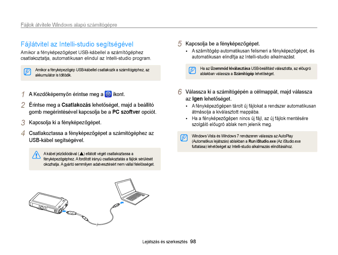 Samsung EC-ST95ZZBPLE1 manual Fájlátvitel az Intelli-studio segítségével, Fájlok átvitele Windows alapú számítógépre 