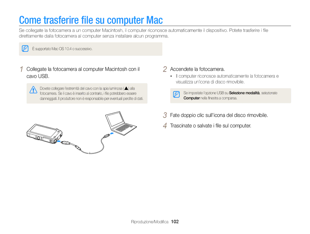 Samsung EC-ST95ZZBPBE1 manual Come trasferire ﬁle su computer Mac, Fate doppio clic sullicona del disco rimovibile 