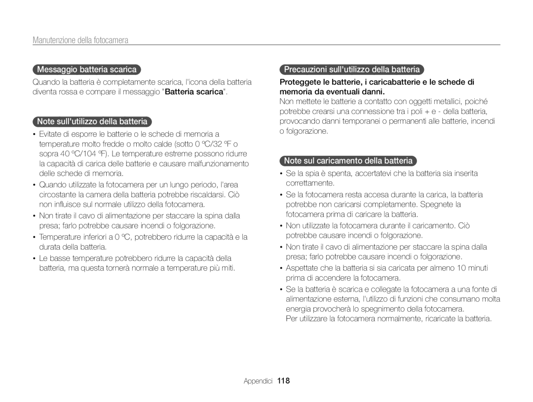 Samsung EC-ST95ZZBPOE1, EC-ST95ZZBPLE1, EC-ST95ZZBPBE1 Messaggio batteria scarica, Precauzioni sullutilizzo della batteria 