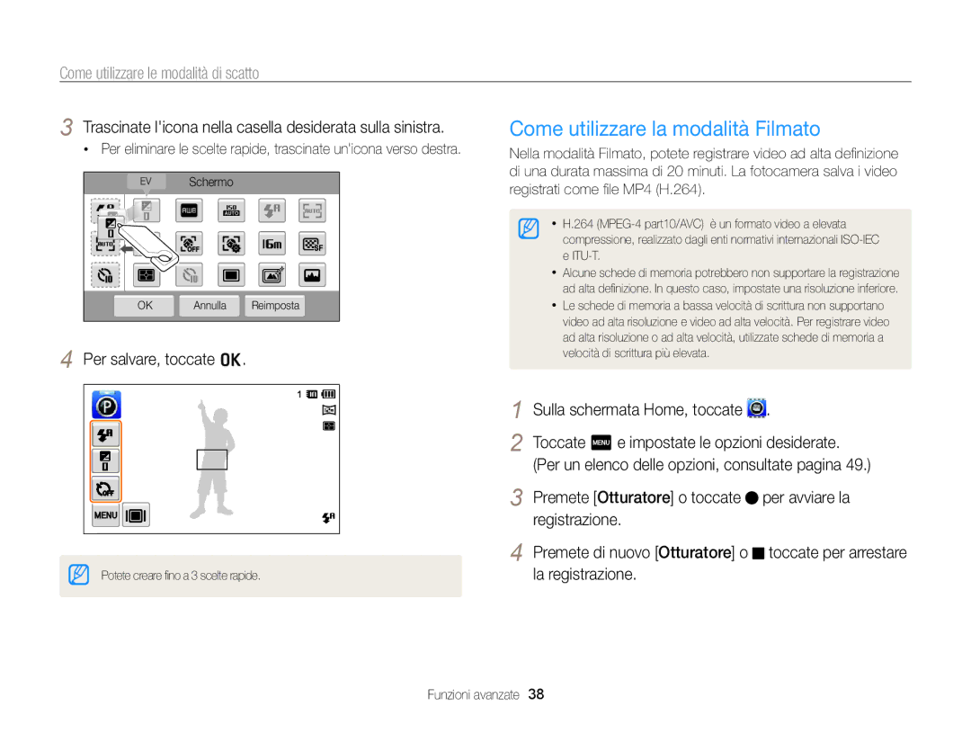 Samsung EC-ST95ZZBPLE1 Come utilizzare la modalità Filmato, Trascinate licona nella casella desiderata sulla sinistra 