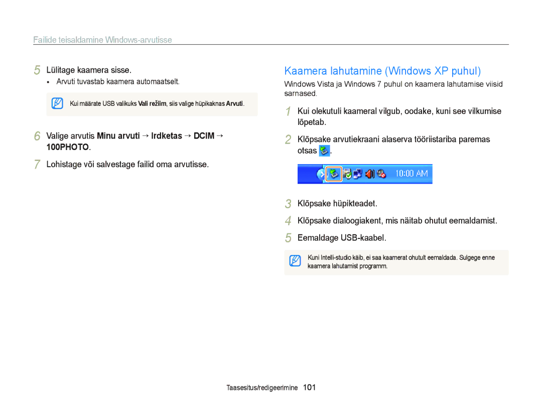 Samsung EC-ST95ZZBPOE2, EC-ST95ZZBPBE2 manual Kaamera lahutamine Windows XP puhul, Arvuti tuvastab kaamera automaatselt 