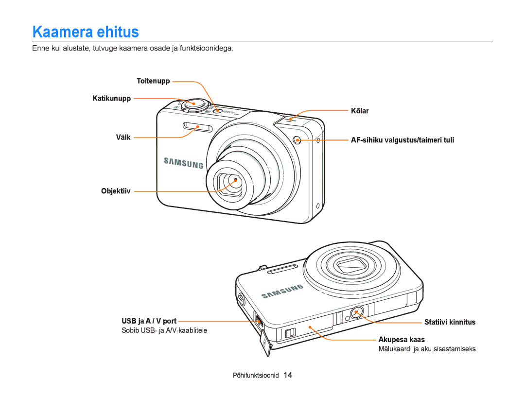 Samsung EC-ST95ZZBPOE2, EC-ST95ZZBPBE2 manual Kaamera ehitus, Enne kui alustate, tutvuge kaamera osade ja funktsioonidega 