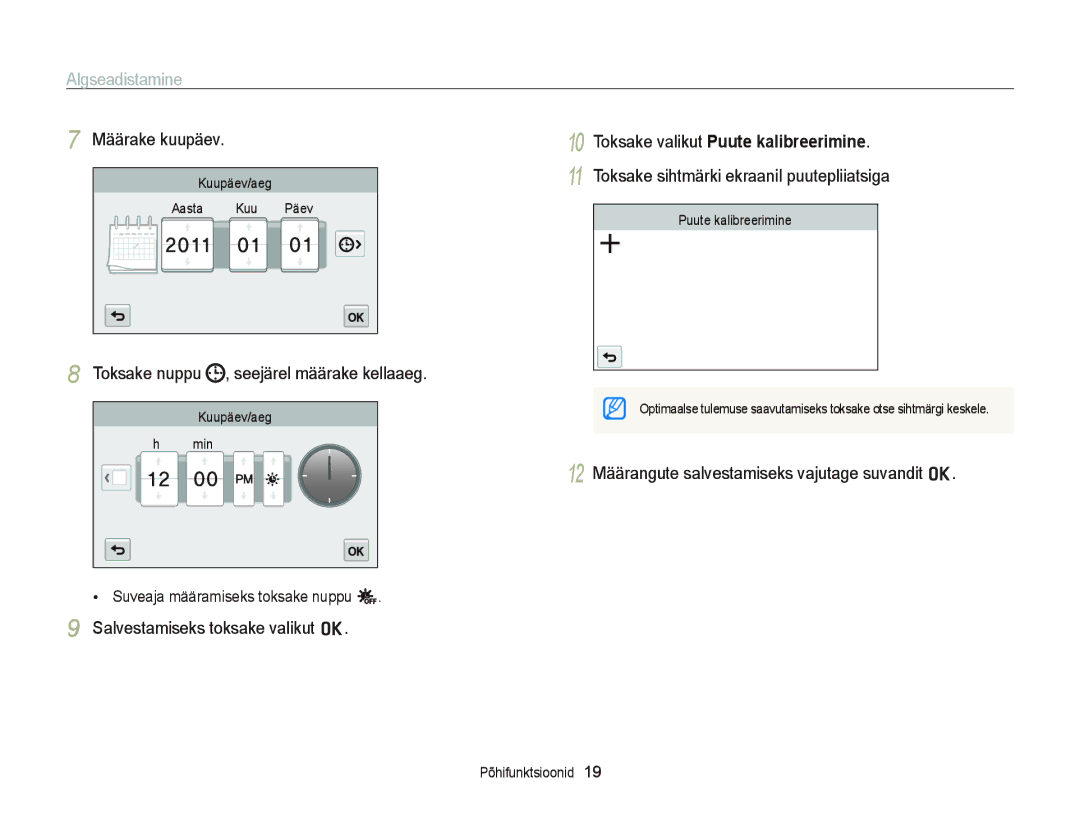 Samsung EC-ST95ZZBPSE2, EC-ST95ZZBPOE2 manual Algseadistamine, Määrake kuupäev, Toksake nuppu , seejärel määrake kellaaeg 