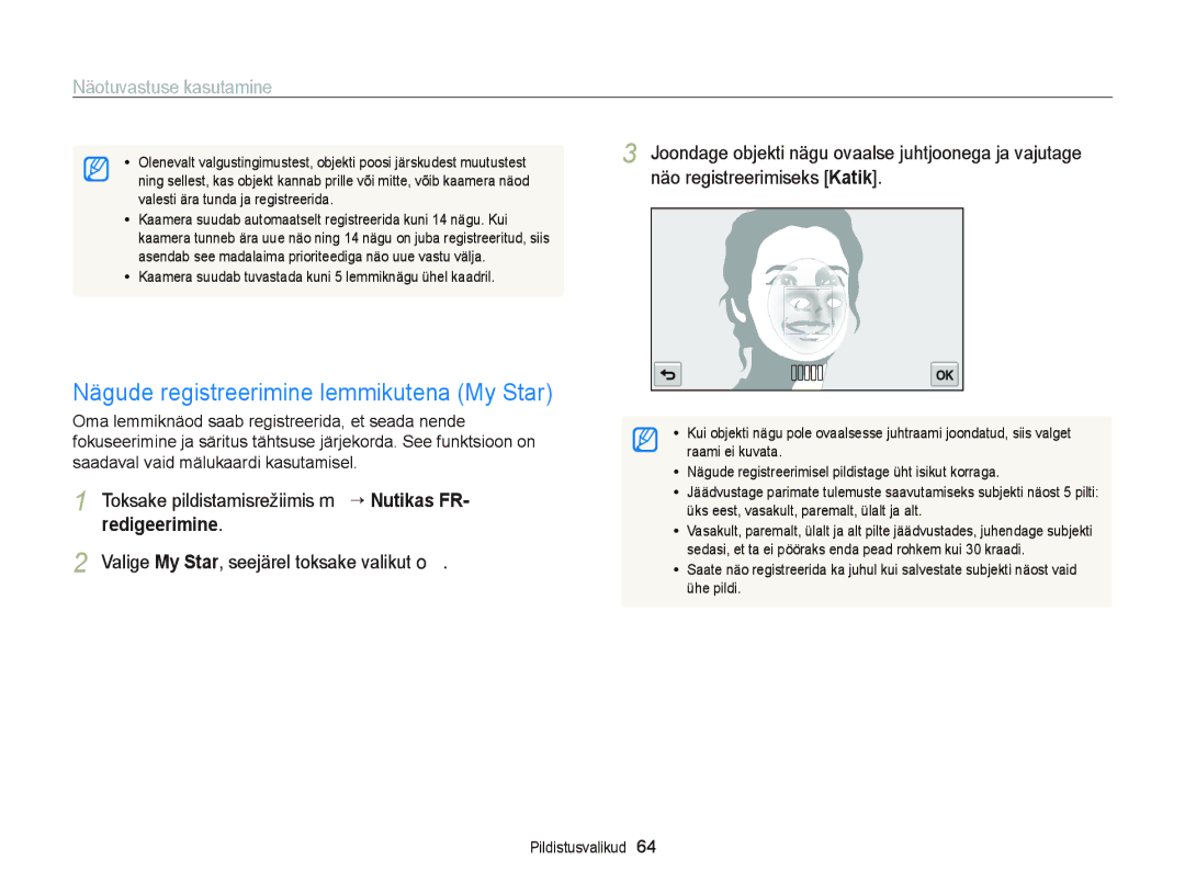 Samsung EC-ST95ZZBPSE2, EC-ST95ZZBPOE2, EC-ST95ZZBPBE2 manual Nägude registreerimine lemmikutena My Star 